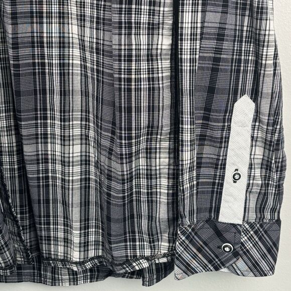 English Hero Men’s Large Shirt Eminence Black Button Up Geometric Cuff Pocket - Picture 4 of 11